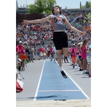 One final flight ... Waukon boys track senior Isaiah Welch elevates himself in the Class 2A long jump competition at the State Track Meet in Des Moines Thursday, May 17, finishing 14th among the Class 2A field in the event with a leap of 19’8.5”. He also joined fellow senior Abe Schwartz and the sophomore pair of Brock Hatlan and Dawson Baures in the 4x200 relay at the season grand finale, running to a 20th-place overall finish in the 24-team Class 2A field of the event with a clocking of 1:35.07. View and 